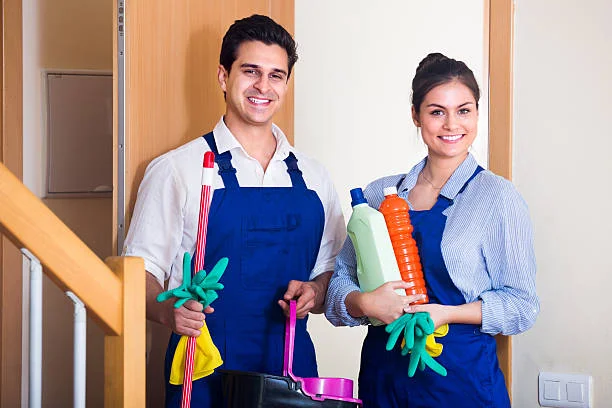 Domestic couple handling helper and maid duties