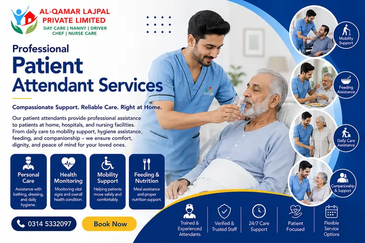 Professional patient attendant services in Islamabad and Rawalpindi for elderly, bedridden and recovering patients