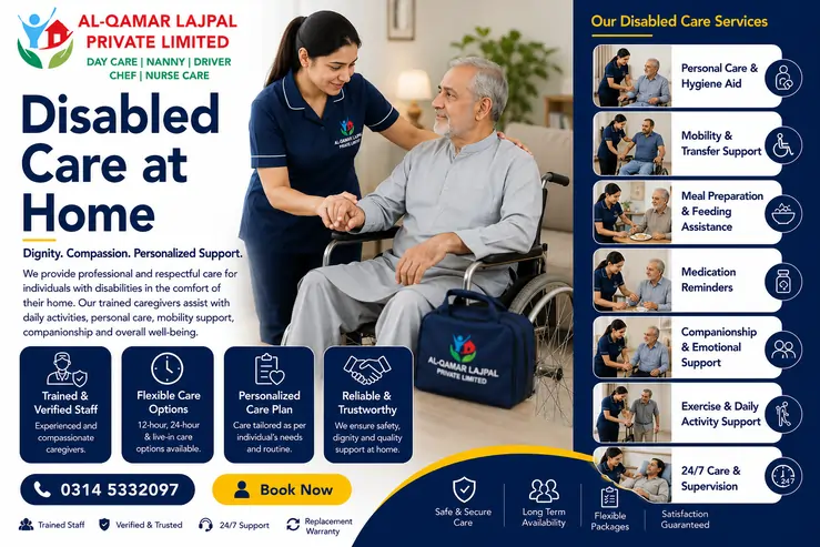 Professional disabled care at home in Islamabad and Rawalpindi with mobility, personal care and daily living support