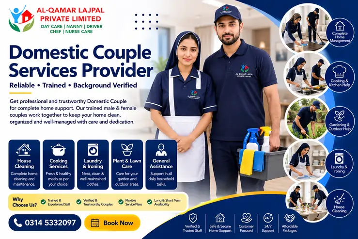 Professional domestic couple services provider in Islamabad and Rawalpindi for homes, villas, farmhouses and guest houses