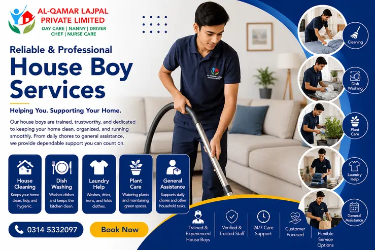 Professional house boy services provider in Islamabad and Rawalpindi for homes, offices and daily domestic support